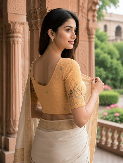 Rajnandini Women's Lycra Embroidered Readymade Blouse(BL1117CHIKU0626)