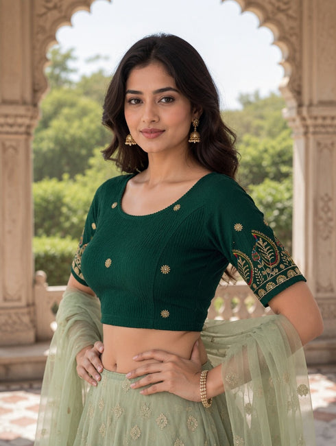 Rajnandini Women's Lycra Embroidered Readymade Blouse(BL1117GREEN0626)