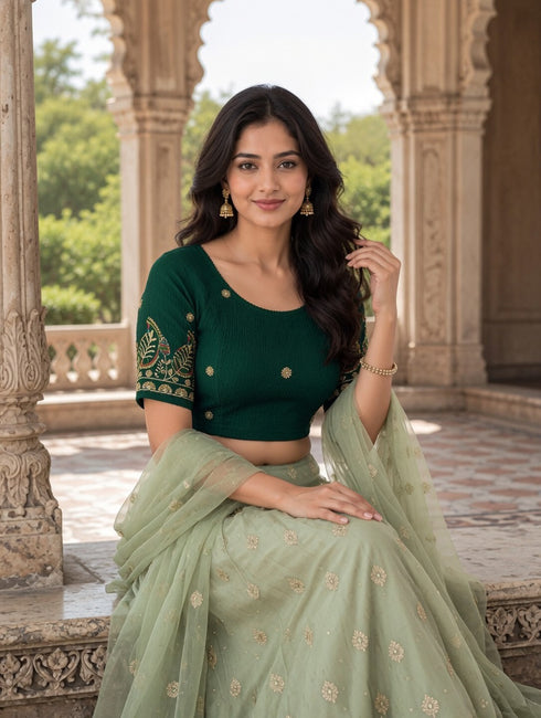 Rajnandini Women's Lycra Embroidered Readymade Blouse(BL1117GREEN0626)