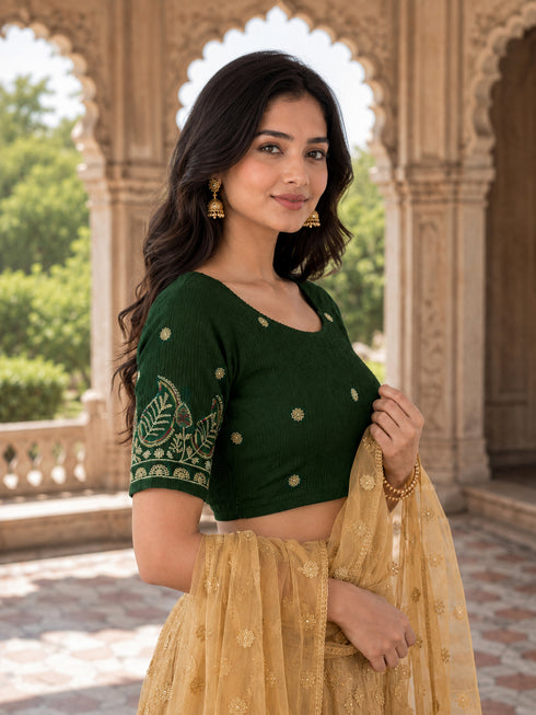 Rajnandini Women's Lycra Embroidered Readymade Blouse(BL1117MAHENDI0626)