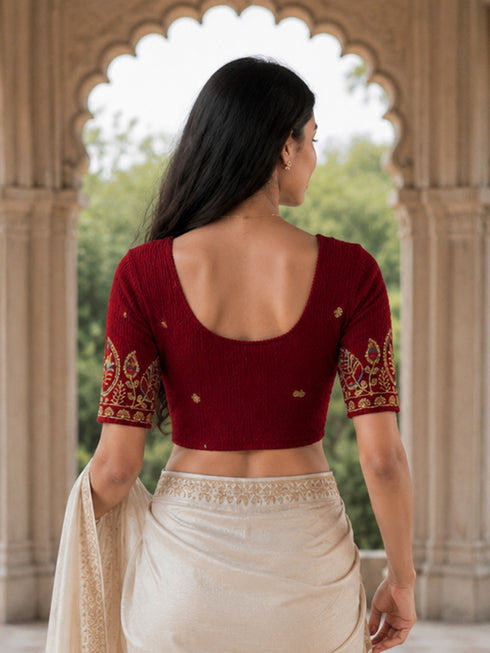 Rajnandini Women's Lycra Embroidered Readymade Blouse(BL1117MAROON0626)