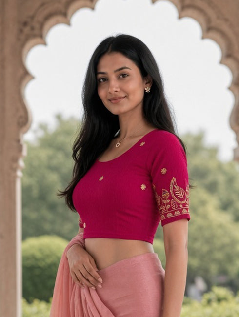Rajnandini Women's Lycra Embroidered Readymade Blouse(BL1117PINK0626)