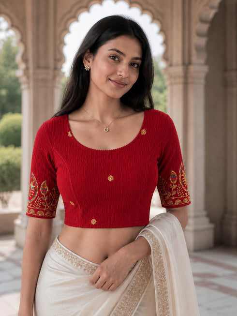 Rajnandini Women's Lycra Embroidered Readymade Blouse(BL1117RED0626)