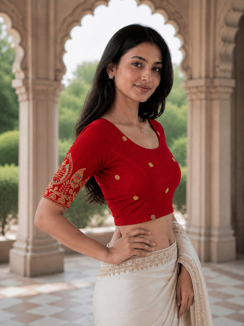 Rajnandini Women's Lycra Embroidered Readymade Blouse(BL1117RED0626)