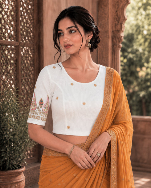 Rajnandini Women's Lycra Embroidered Readymade Blouse(BL1117WHITE0626)