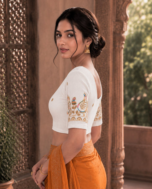 Rajnandini Women's Lycra Embroidered Readymade Blouse(BL1117WHITE0626)