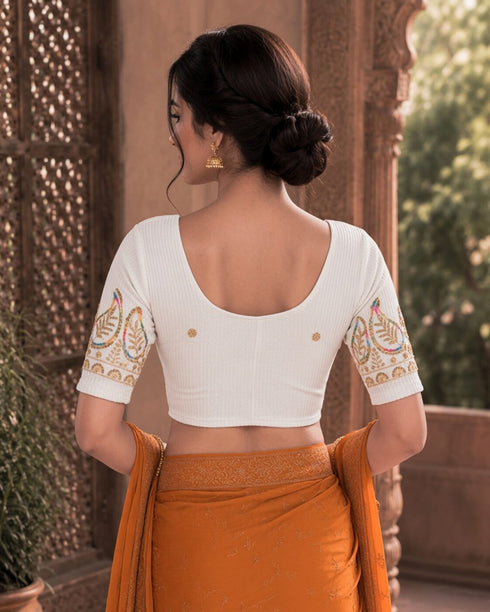 Rajnandini Women's Lycra Embroidered Readymade Blouse(BL1117WHITE0626)
