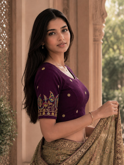 Rajnandini Women's Lycra Embroidered Readymade Blouse(BL1117WINE0626)