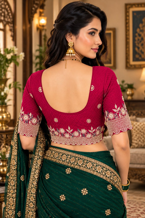 Pink Lycra Readymade Embroidered Blouse For Women