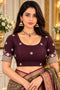 Wine Lycra Readymade Embroidered Blouse For Women