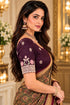 Wine Lycra Readymade Embroidered Blouse For Women