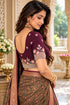 Wine Lycra Readymade Embroidered Blouse For Women