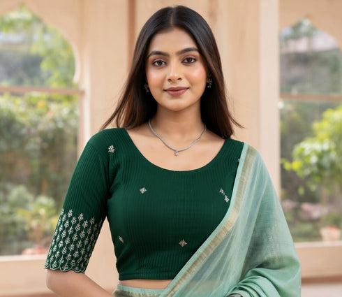 Rajnandini Women's Lycra Embroidered Readymade Blouse(BL6197GREEN0426)