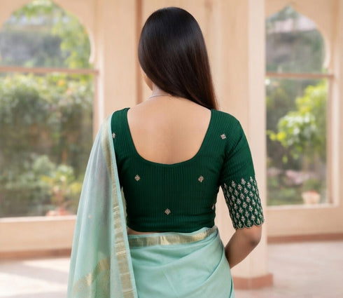 Rajnandini Women's Green Lycra Embroidered Readymade Blouse