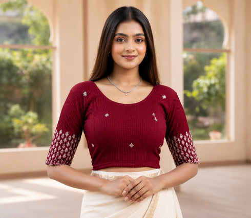 Rajnandini Women's Lycra Embroidered Readymade Blouse(BL6197MAROON0426)