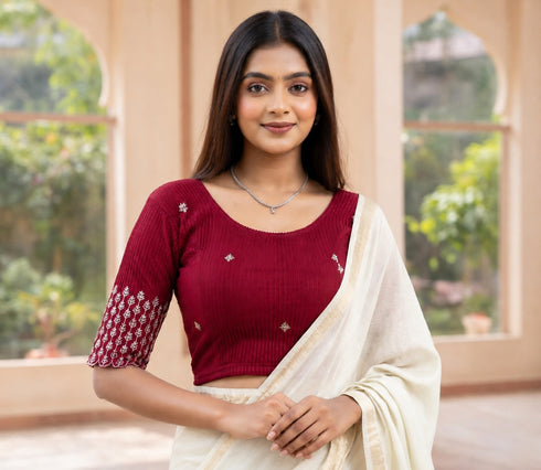 Rajnandini Women's Lycra Embroidered Readymade Blouse(BL6197MAROON0426)