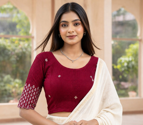 Rajnandini Women's Lycra Embroidered Readymade Blouse(BL6197MAROON0426)