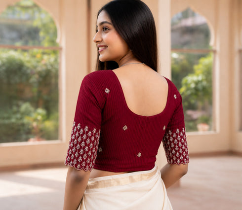 Rajnandini Women's Lycra Embroidered Readymade Blouse(BL6197MAROON0426)