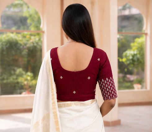 Rajnandini Women's Lycra Embroidered Readymade Blouse(BL6197MAROON0426)