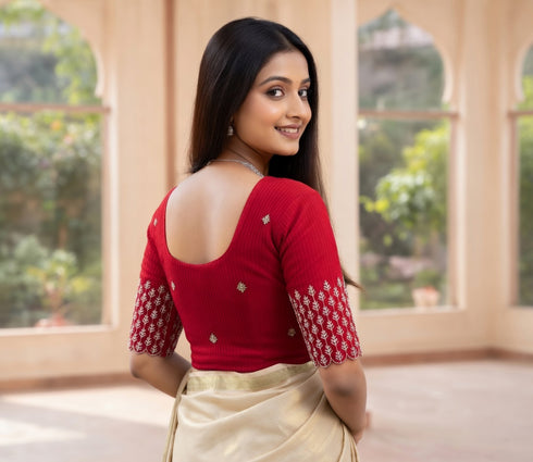 Rajnandini Women's Lycra Embroidered Readymade Blouse(BL6197RED0426)