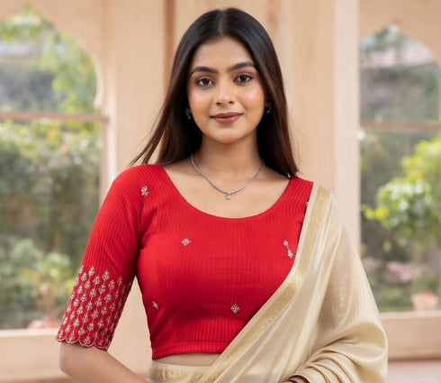 Rajnandini Women's Lycra Embroidered Readymade Blouse(BL6197RED0426)