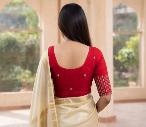 Rajnandini Women's Lycra Embroidered Readymade Blouse(BL6197RED0426)
