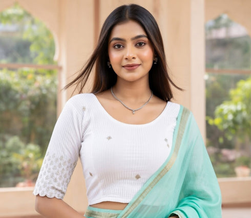 Rajnandini Women's Lycra Embroidered Readymade Blouse(BL6197WHITE0426)