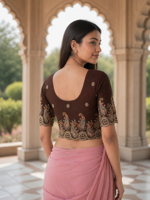 Rajnandini Women's Lycra Embroidered Readymade Blouse(BL6207BROWN0426)