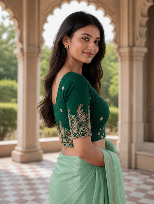 Rajnandini Women's Lycra Embroidered Readymade Blouse(BL6207GREEN0426)
