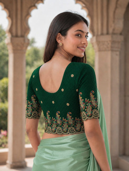 Rajnandini Women's Lycra Embroidered Readymade Blouse(BL6207GREEN0426)