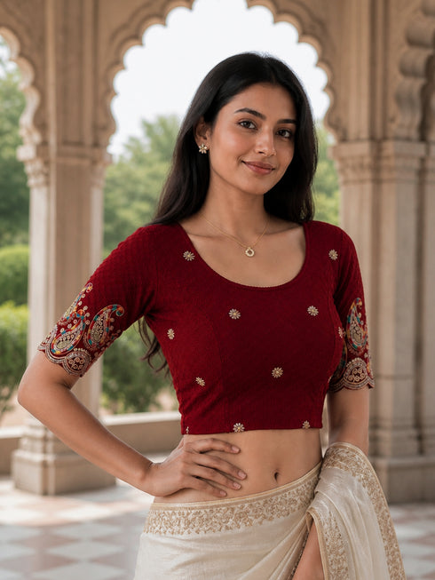 Rajnandini Women's Lycra Embroidered Readymade Blouse(BL6207MAROON0426)