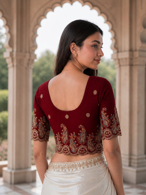 Rajnandini Women's Lycra Embroidered Readymade Blouse(BL6207MAROON0426)