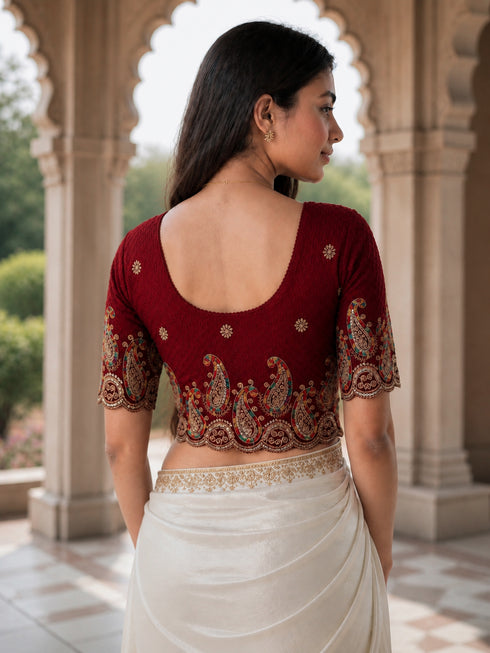 Rajnandini Women's Lycra Embroidered Readymade Blouse(BL6207MAROON0426)
