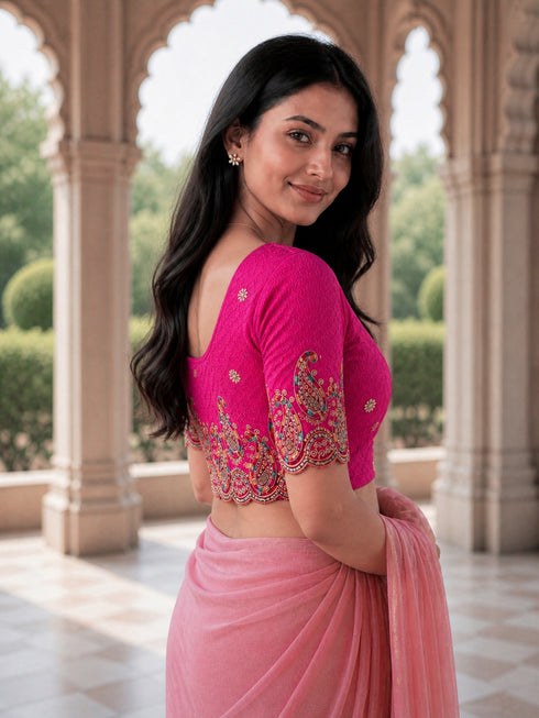Rajnandini Women's Lycra Embroidered Readymade Blouse(BL6207PINK0426)