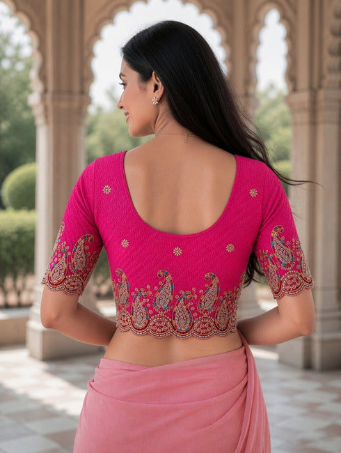 Rajnandini Women's Lycra Embroidered Readymade Blouse(BL6207PINK0426)