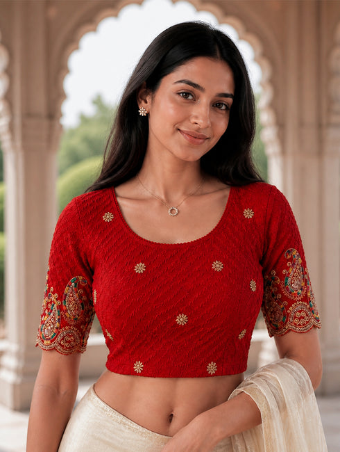 Rajnandini Women's Lycra Embroidered Readymade Blouse(BL6207RED0426)