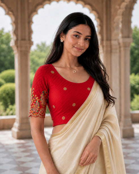 Rajnandini Women's Lycra Embroidered Readymade Blouse(BL6207RED0426)