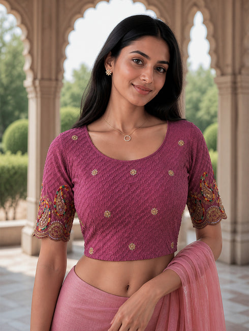 Rajnandini Women's Lycra Embroidered Readymade Blouse(BL6207ROSEPINK0426)