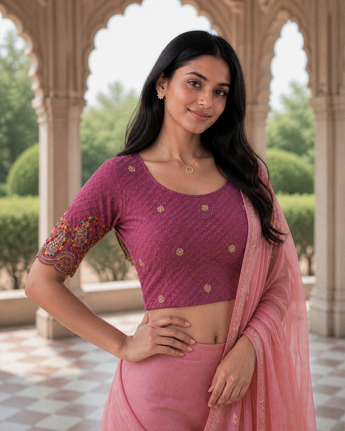 Rajnandini Women's Lycra Embroidered Readymade Blouse(BL6207ROSEPINK0426)