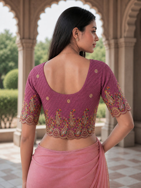 Rajnandini Women's Lycra Embroidered Readymade Blouse(BL6207ROSEPINK0426)