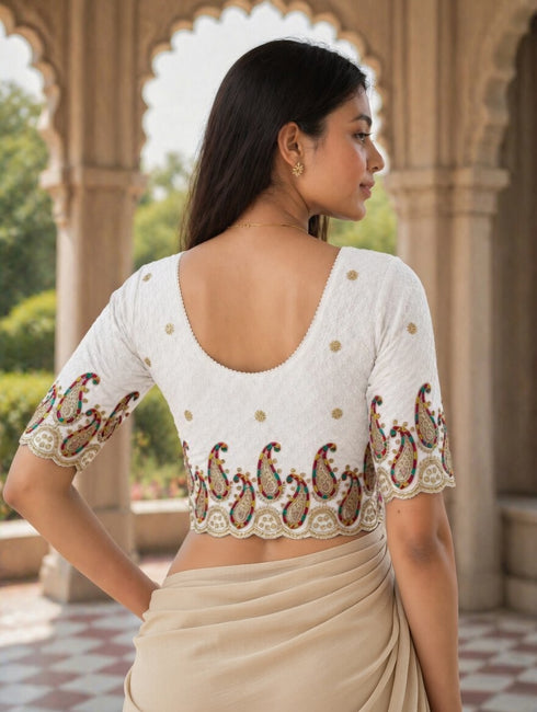 Rajnandini Women's Lycra Embroidered Readymade Blouse(BL6207WHITE0426)