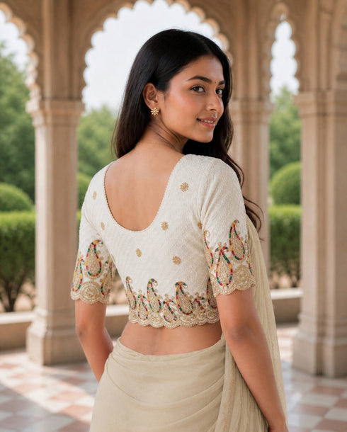 Rajnandini Women's Lycra Embroidered Readymade Blouse(BL6207WHITE0426)