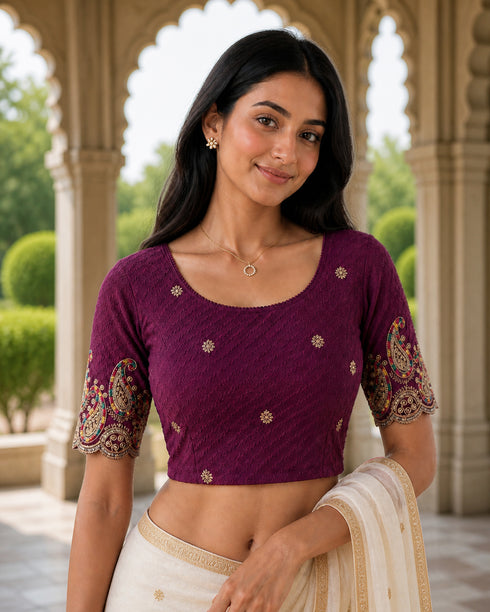 Rajnandini Women's Lycra Embroidered Readymade Blouse(BL6207WINE0426)