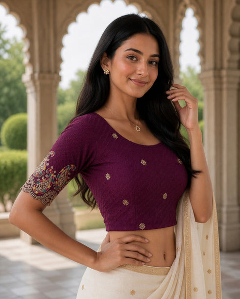 Rajnandini Women's Lycra Embroidered Readymade Blouse(BL6207WINE0426)