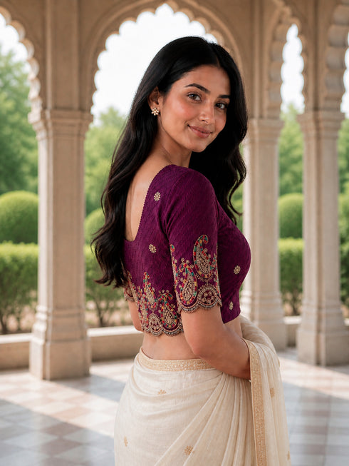 Rajnandini Women's Lycra Embroidered Readymade Blouse(BL6207WINE0426)