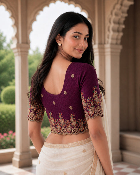Rajnandini Women's Lycra Embroidered Readymade Blouse(BL6207WINE0426)