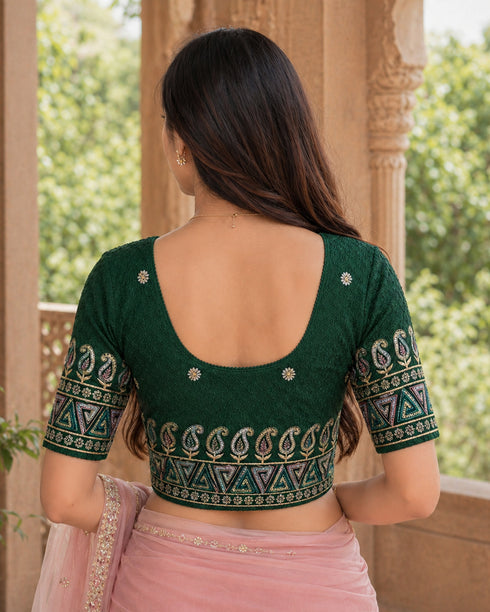 Rajnandini Women's Lycra Embroidered Readymade Blouse(BL6208GREEN0426)
