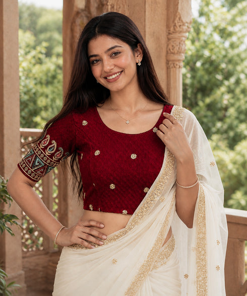 Rajnandini Women's Lycra Embroidered Readymade Blouse(BL6208MAROON0426)
