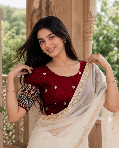 Rajnandini Women's Lycra Embroidered Readymade Blouse(BL6208MAROON0426)