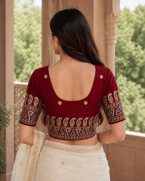 Rajnandini Women's Lycra Embroidered Readymade Blouse(BL6208MAROON0426)